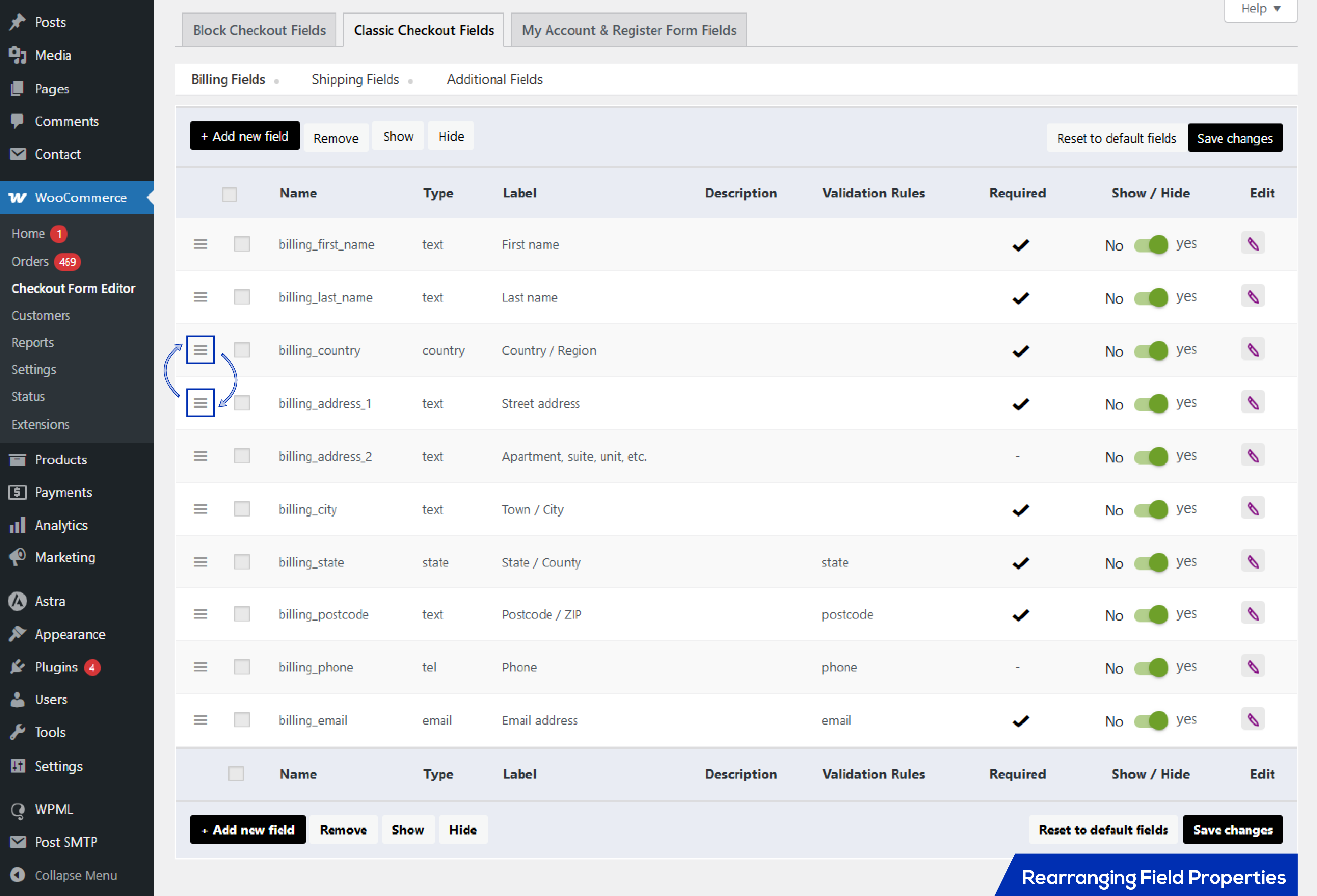 Rearrange fields (change field’s display order)