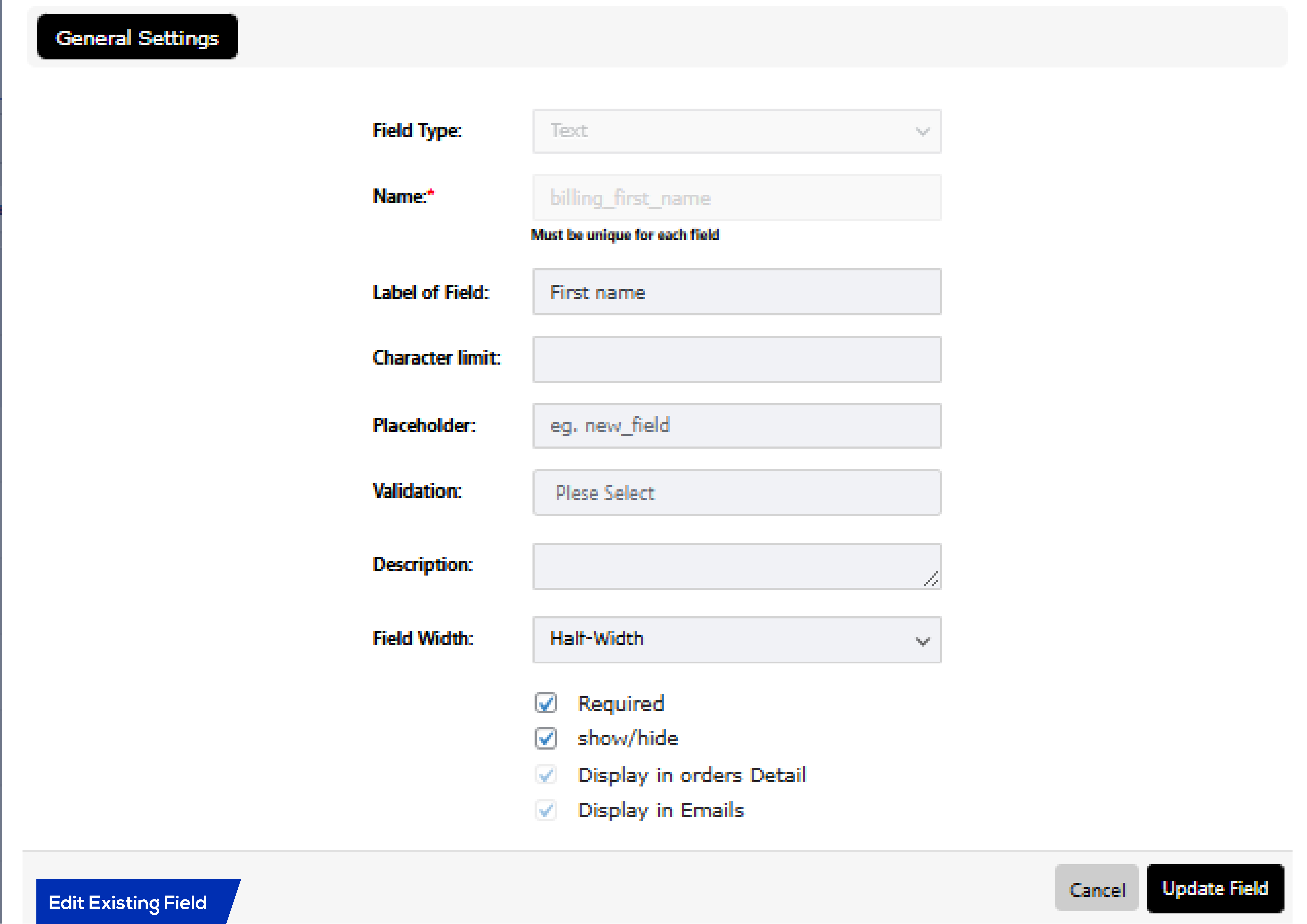 Edit existing field