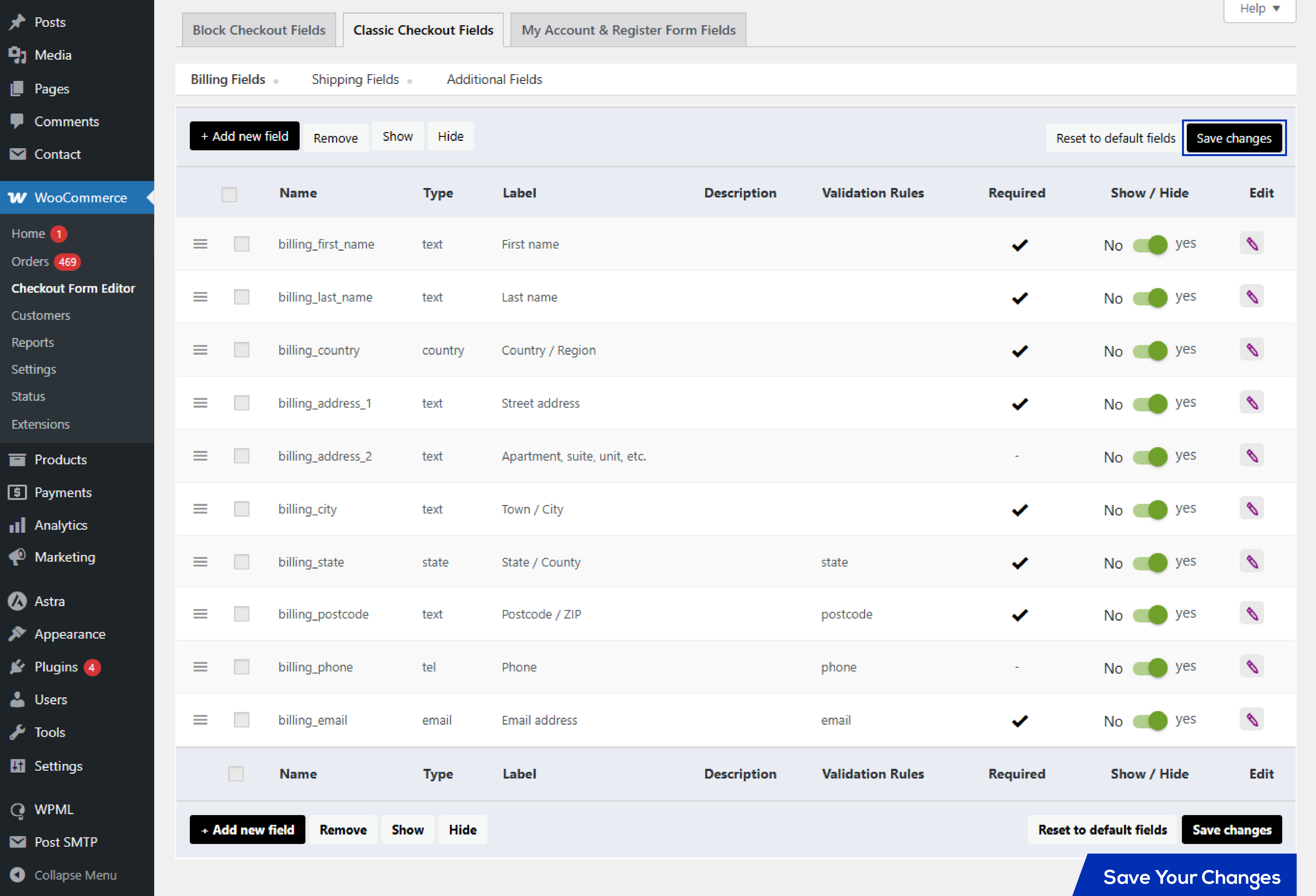 Click to save changes show hide / eg.