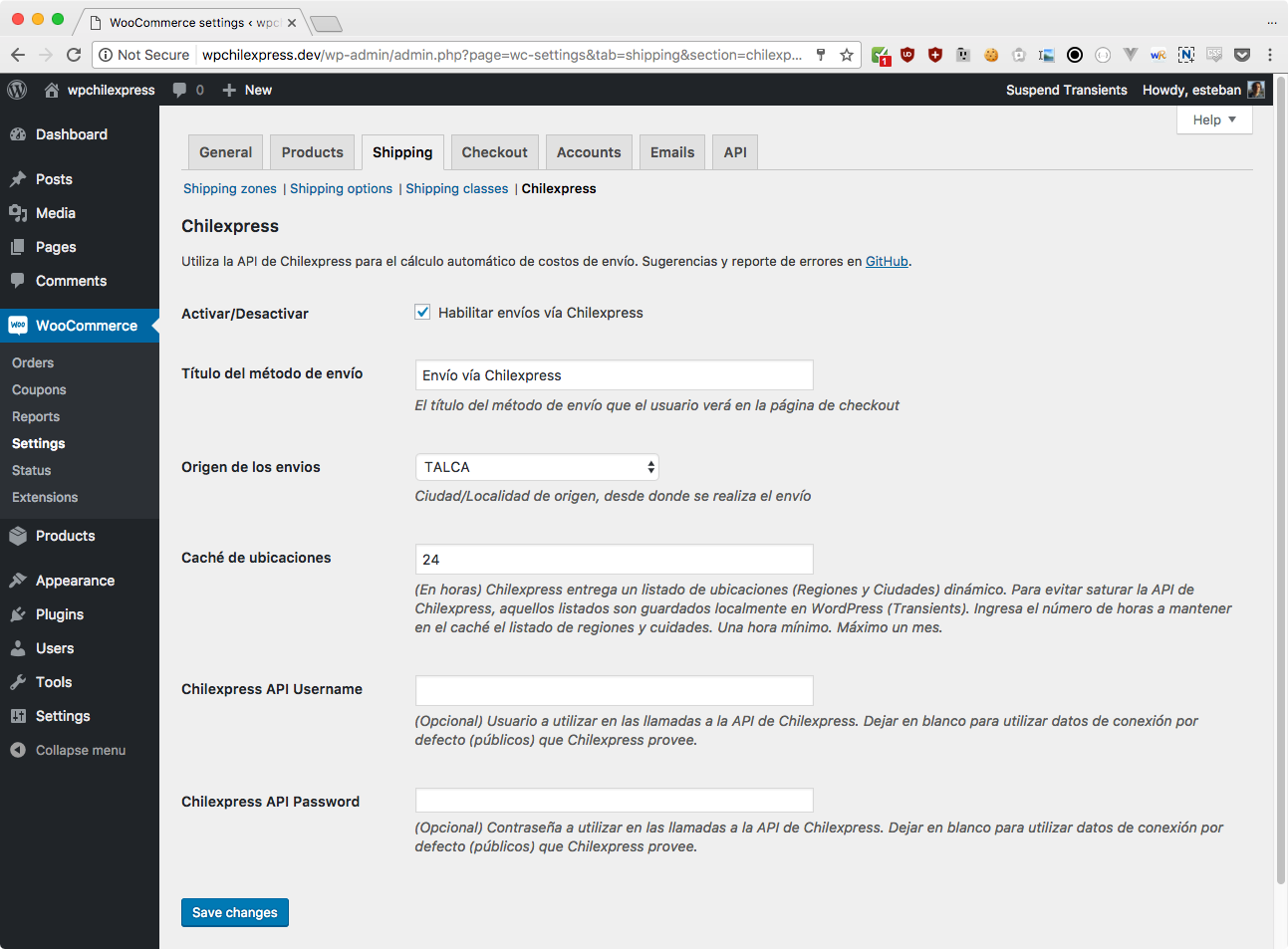 Configuración del plugin.