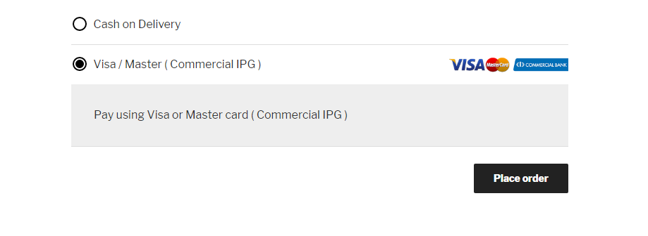Commercial IPG payment option will be displayed to user in checkout page