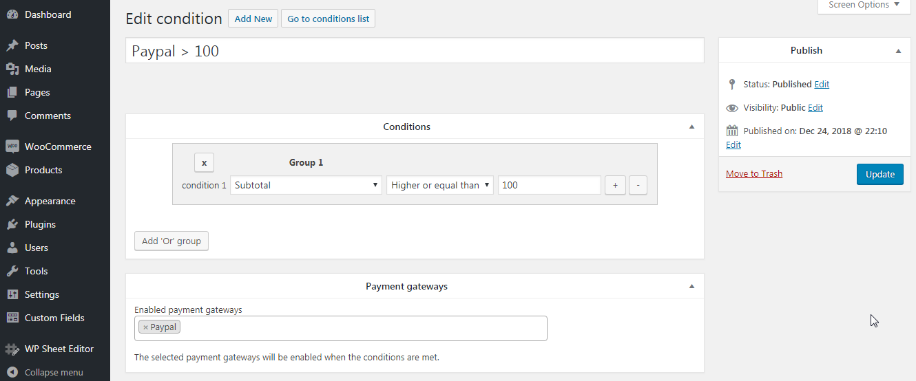 Payment gateway settings