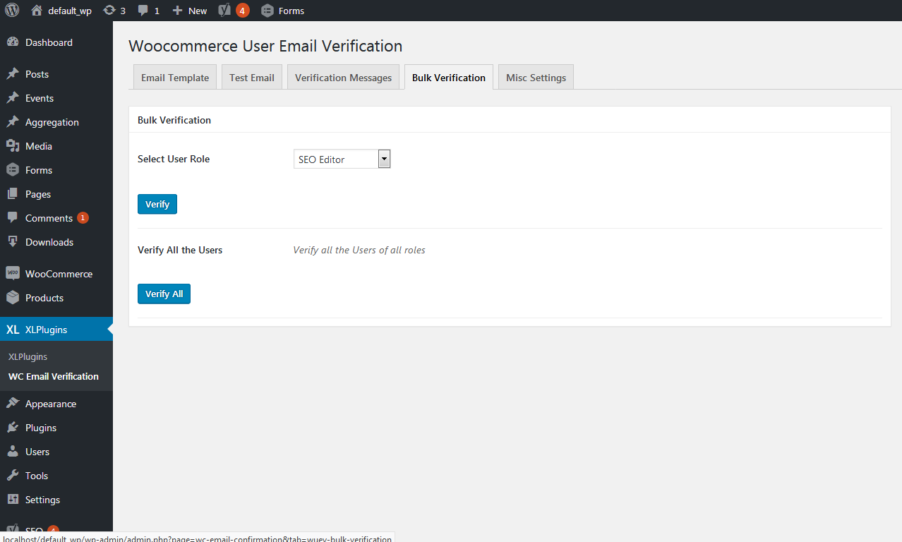 Admin Settings: Bulk Verification