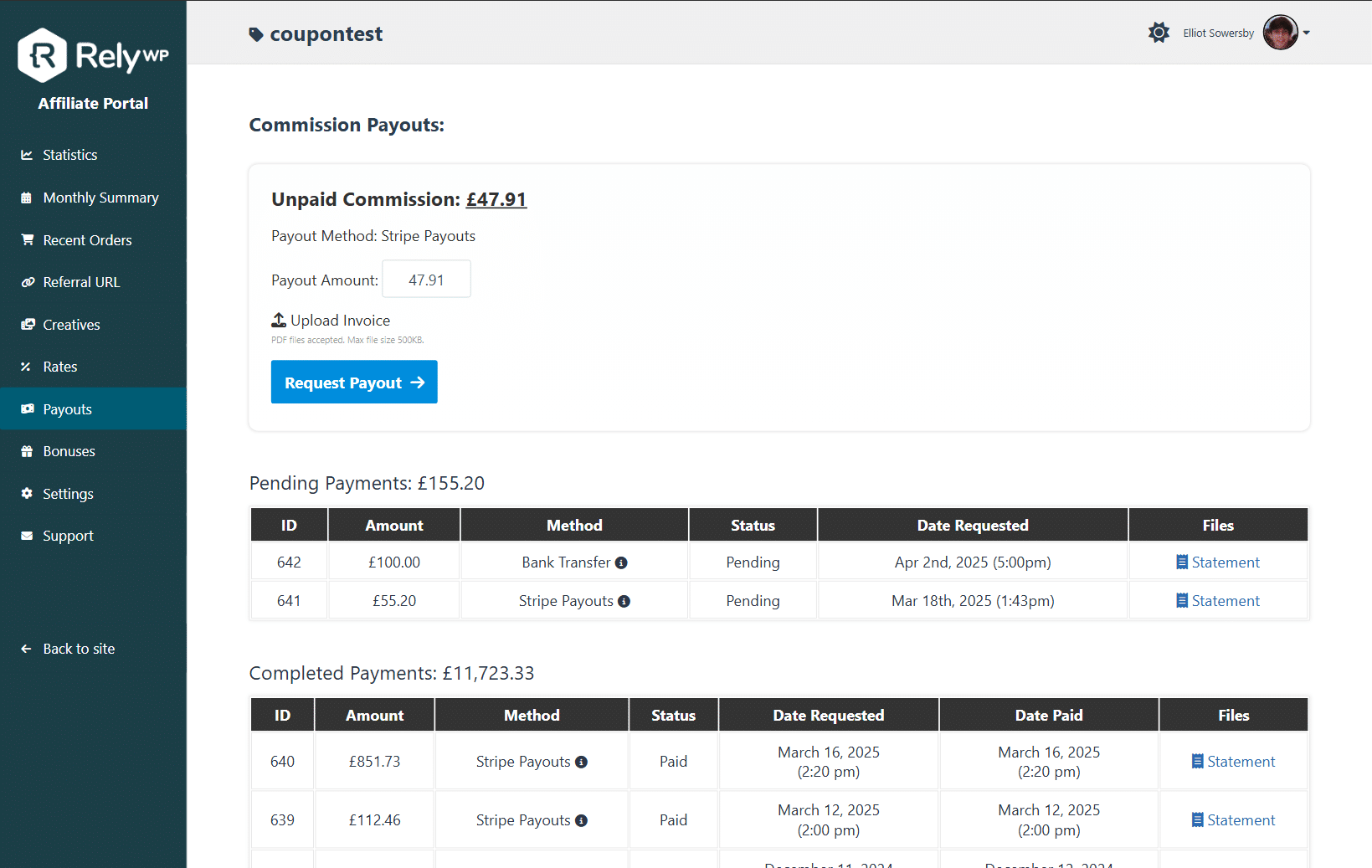 Example of "Affiliate Registration" form.