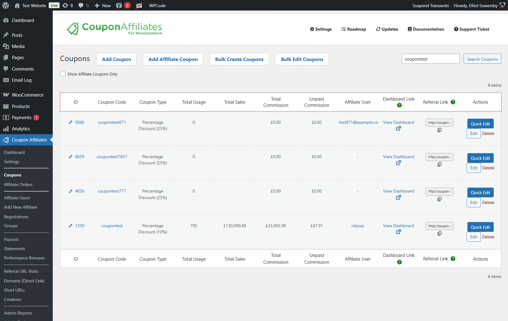 Pro Feature: Example of "Creatives" tab on the affiliate portal.