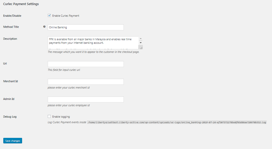 curlec payment settings page