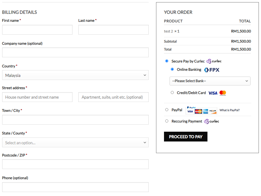 checkout page