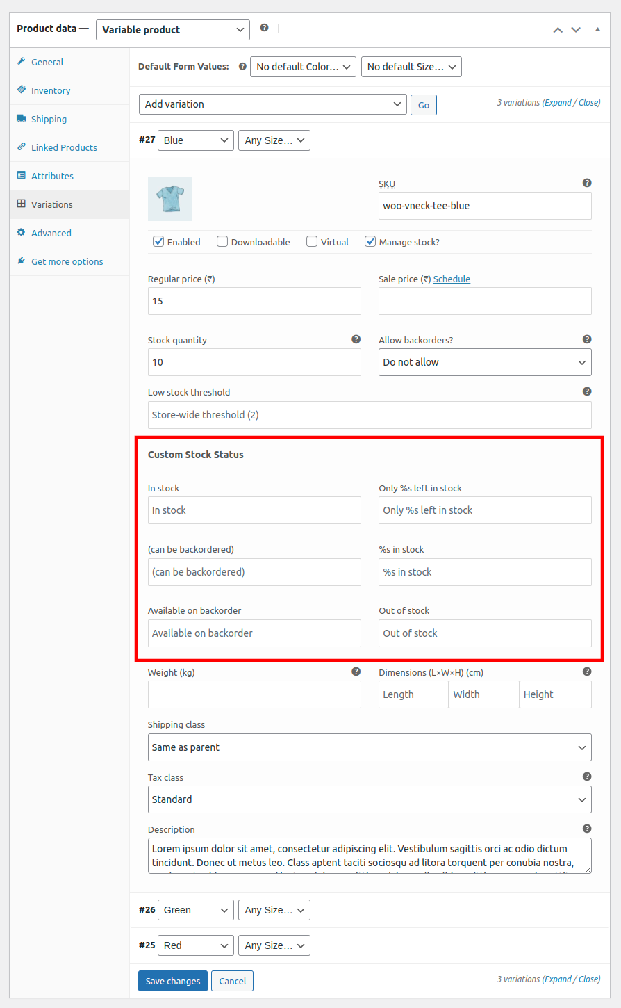Custom stock status single product view