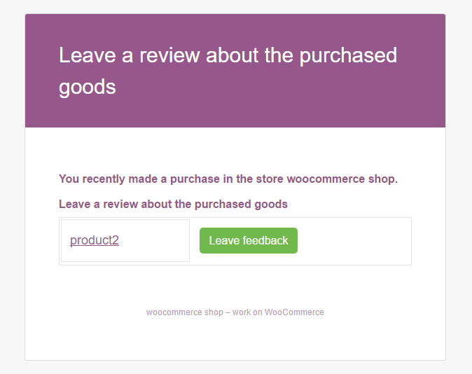 Email message asking to leave a review about purchased items.