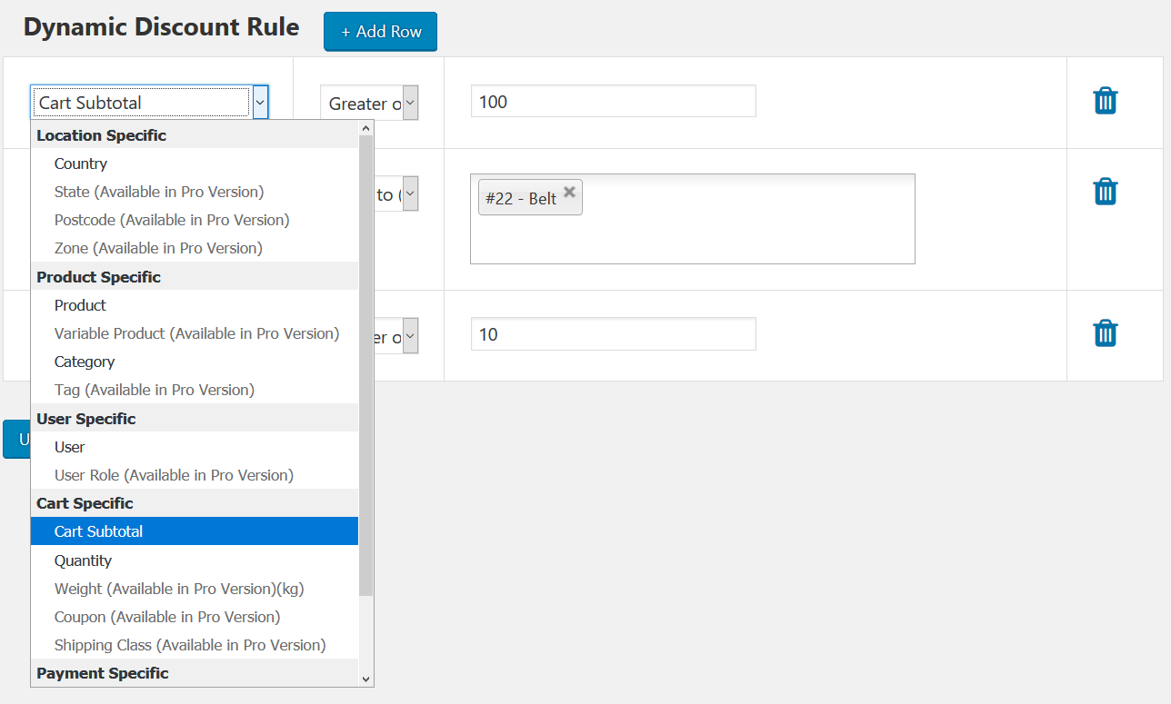 How to configure rule set for dynamic discount