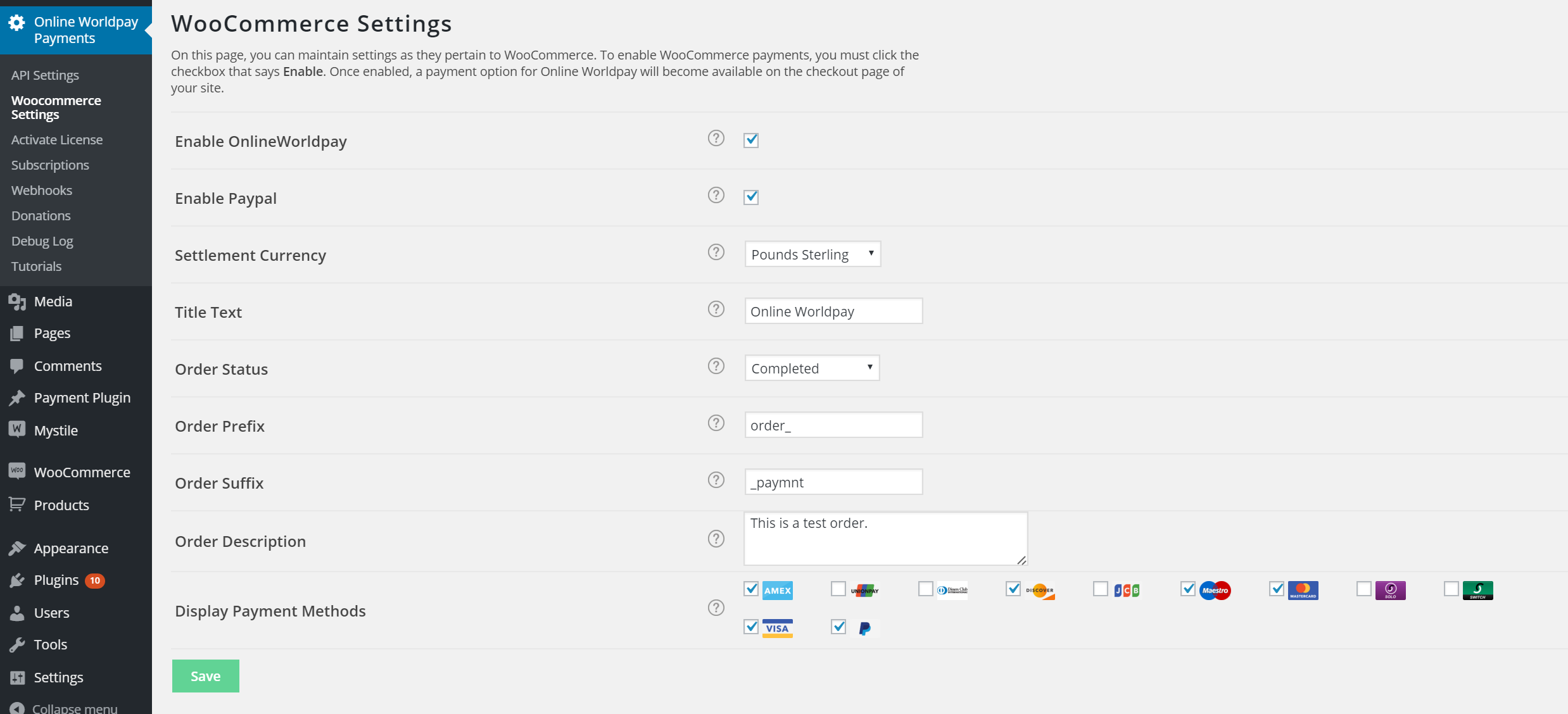 WoCommerce Settings.