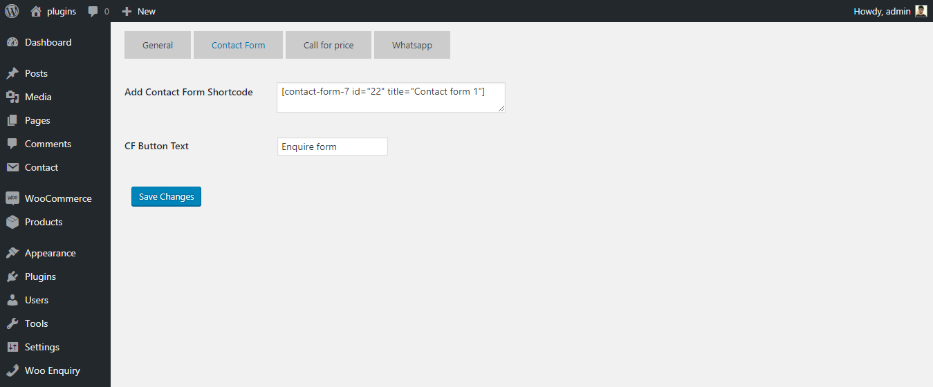 Contact Form options tab