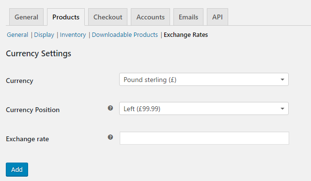 Exchange Rate Add/Edit page