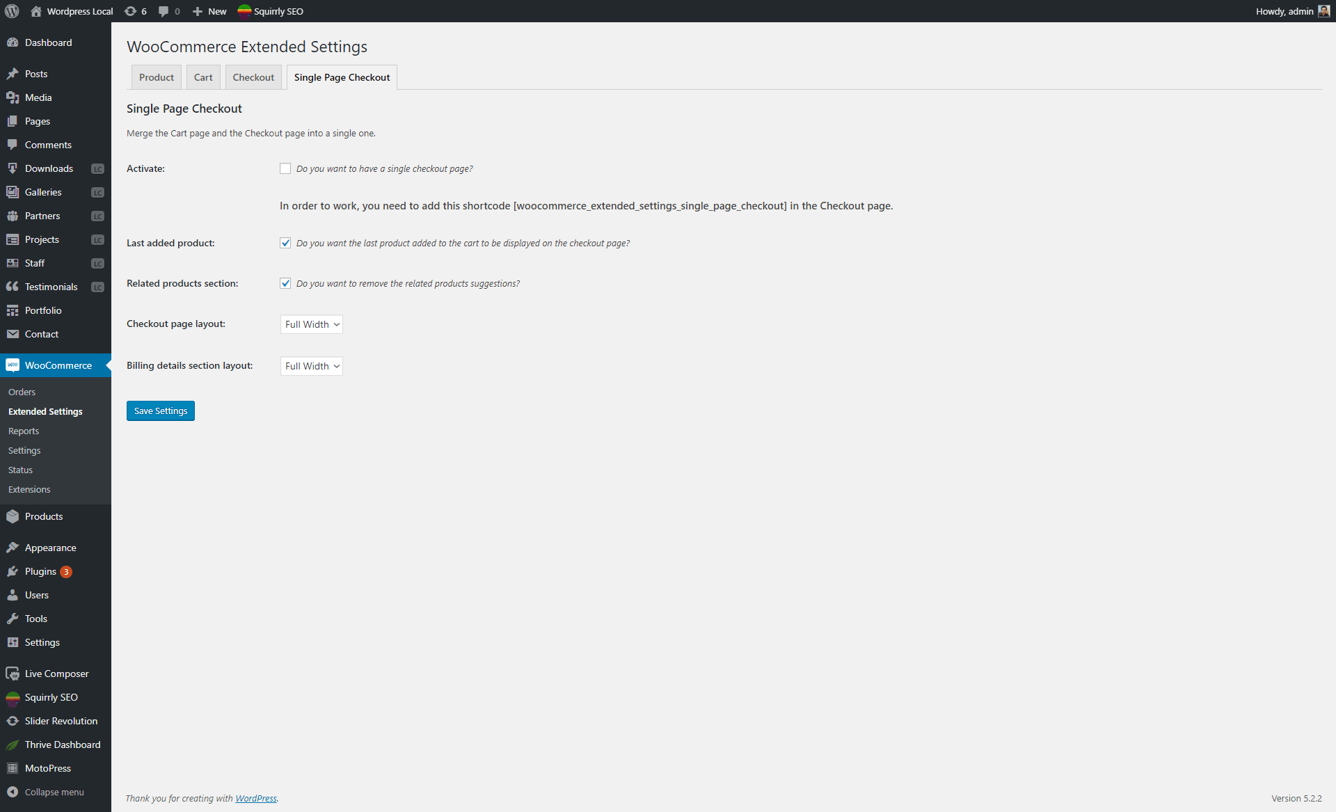 Single Page Checkout settings