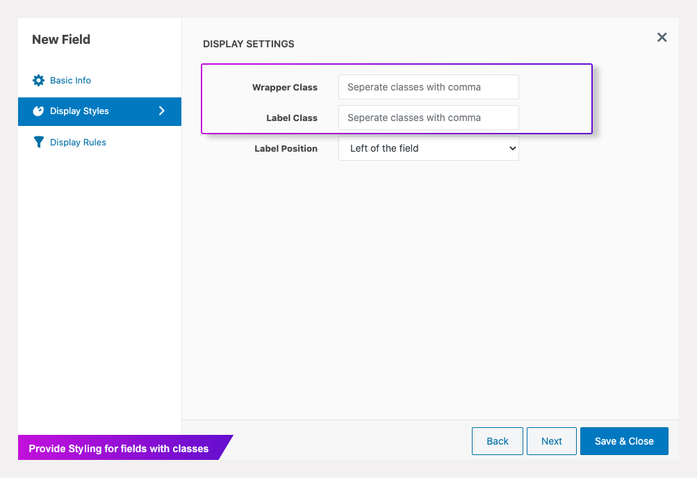 Set display order for sections.
