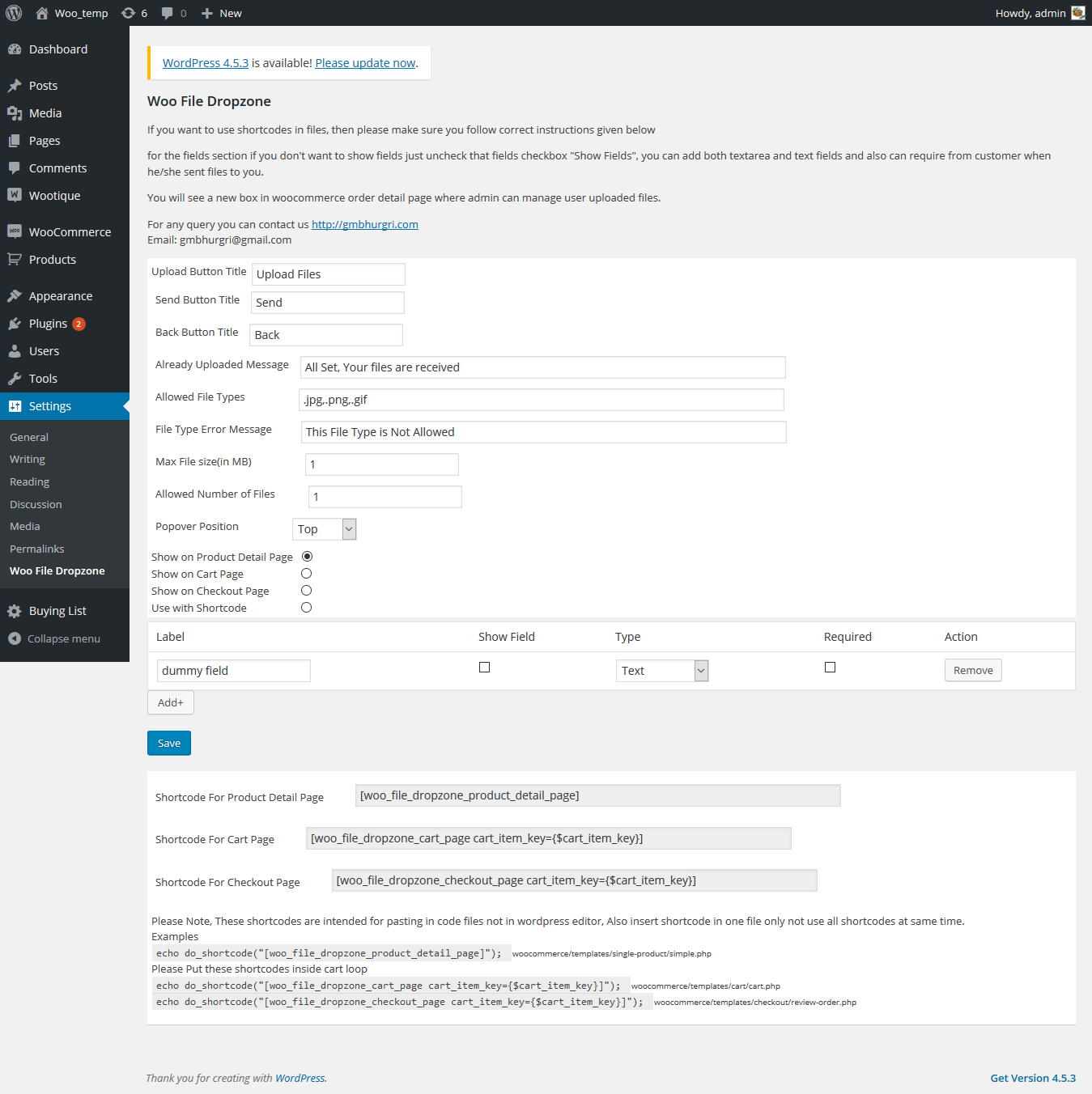 Configuration Screen