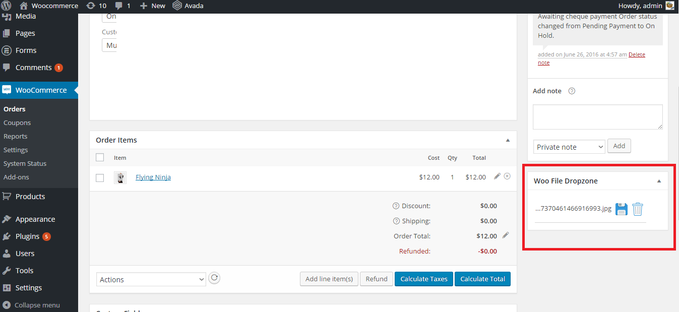 Order Detail page