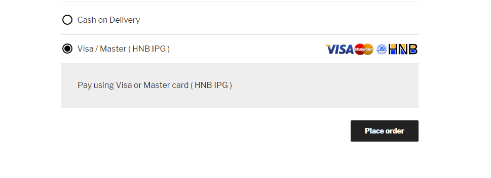 HNB IPG payment option will be displayed to user in checkout page