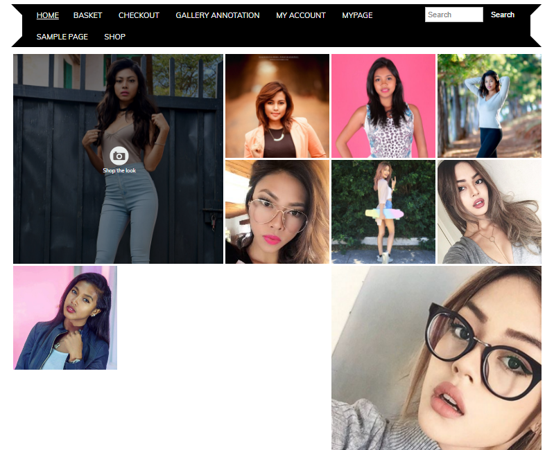 This shows the gallery view of all annotations. You can see that when the users hover the annotated images, they are prompt to click to ‘Shop the look’,
