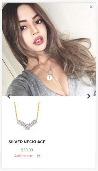 This is an example of the annotation on a mobile device, note how the popup box has been replaced with a larger image, and the product are displayed below the image. This shows that the plugin has been carefully refined in terms of responsiveness and user experience.