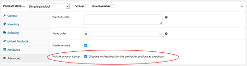 This is an example of the product metabox to enable a product.