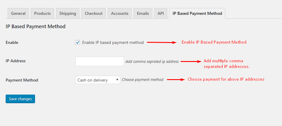This screen shot is regarding admin configration to enable and allow payment method for IP addresses.