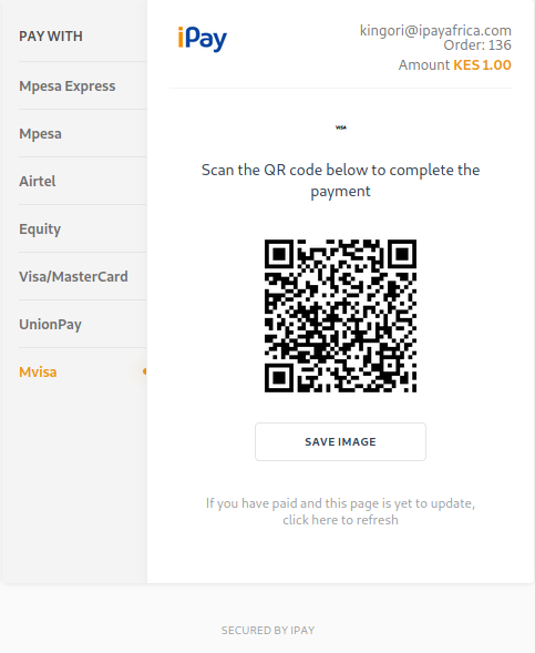 mVISA page with the QR code to be scanned by the user.