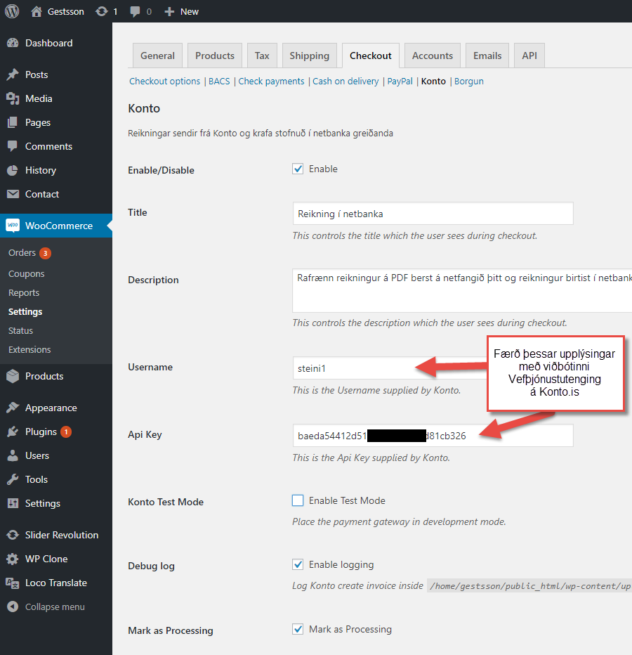 The settings screen for the plugin, under Checkout tab