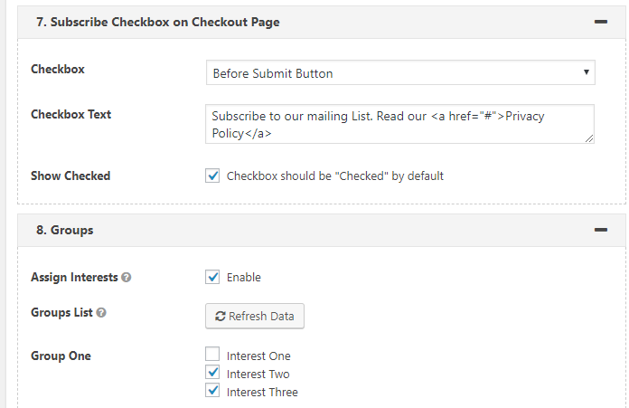 mailchimp optin checkbox on WooCommerce checkout page.