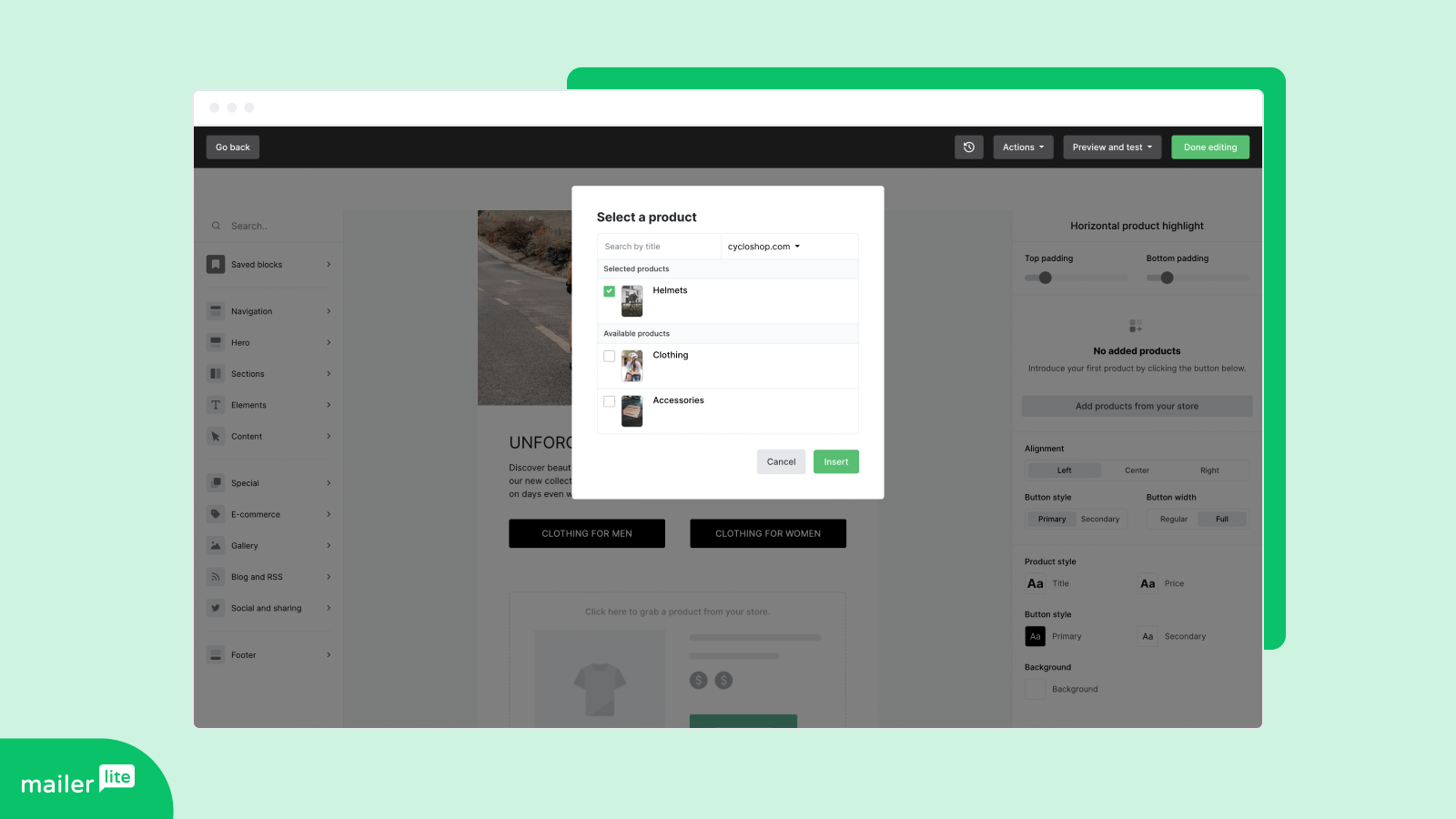 Product picker in campaign builder