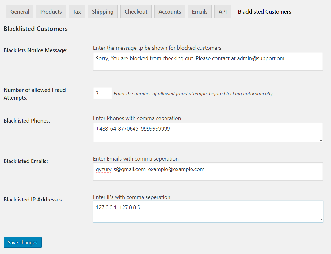 Blacklisted Customers Setting & Listing