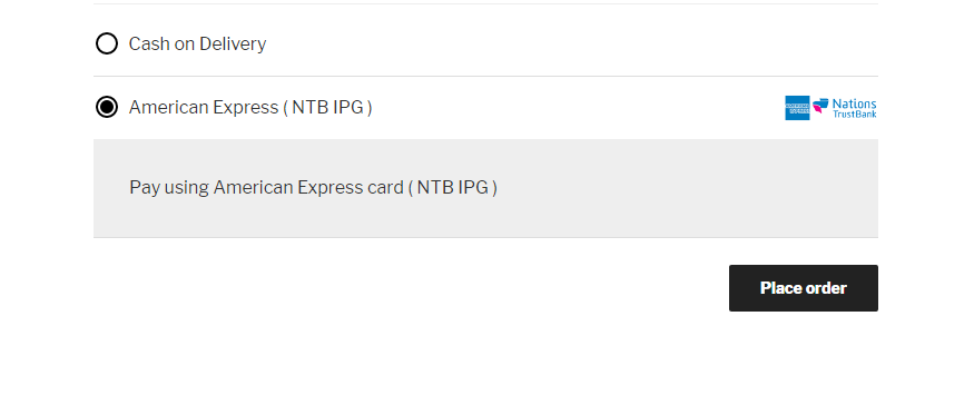 Nations Trust American Express IPG payment option will be displayed to user in checkout page