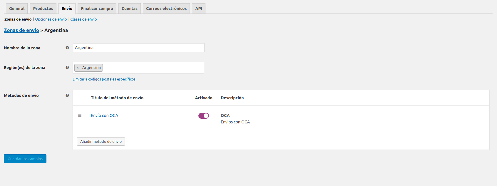 Configuracion para Argentina
