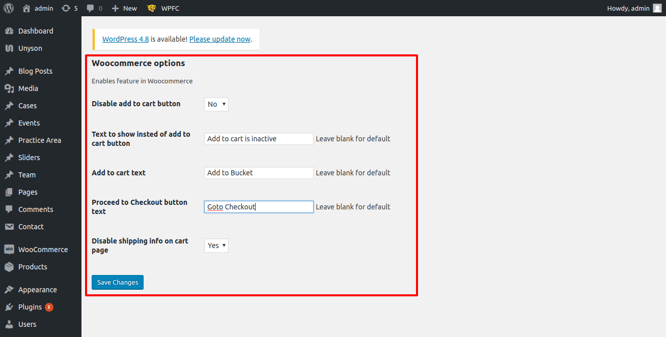 WooCommerece options settings page