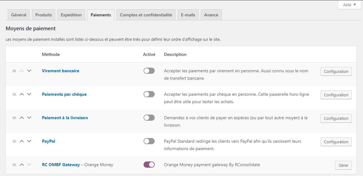 Payment Gateway Activation: Enable the RCOMGateway method.