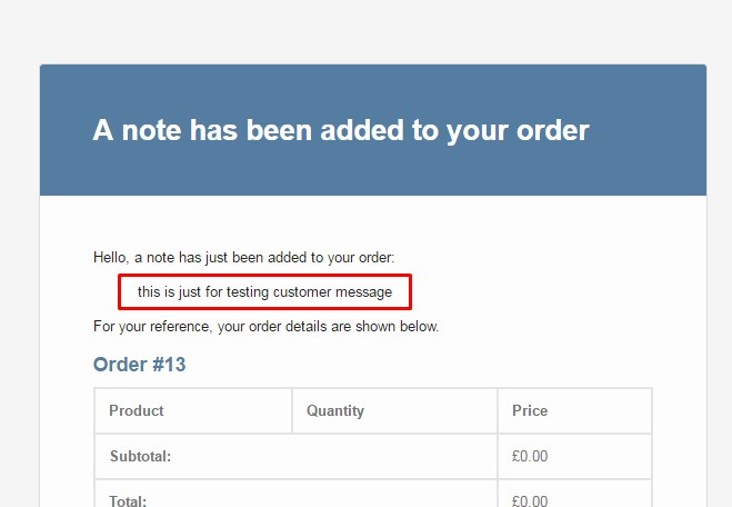 **Note in mail** - Template content will be sent in the customer note mail like the screenshot.