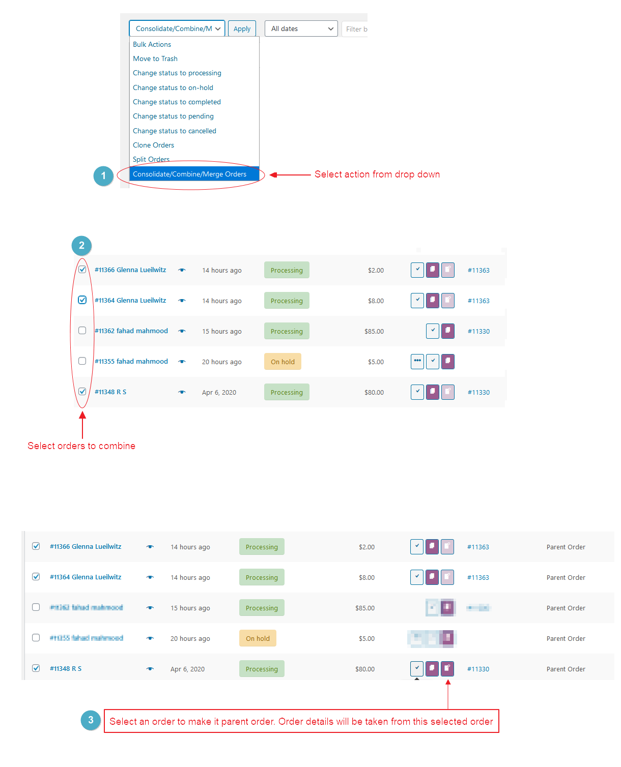 WooCommerce Orders List > Split & Clone Icons