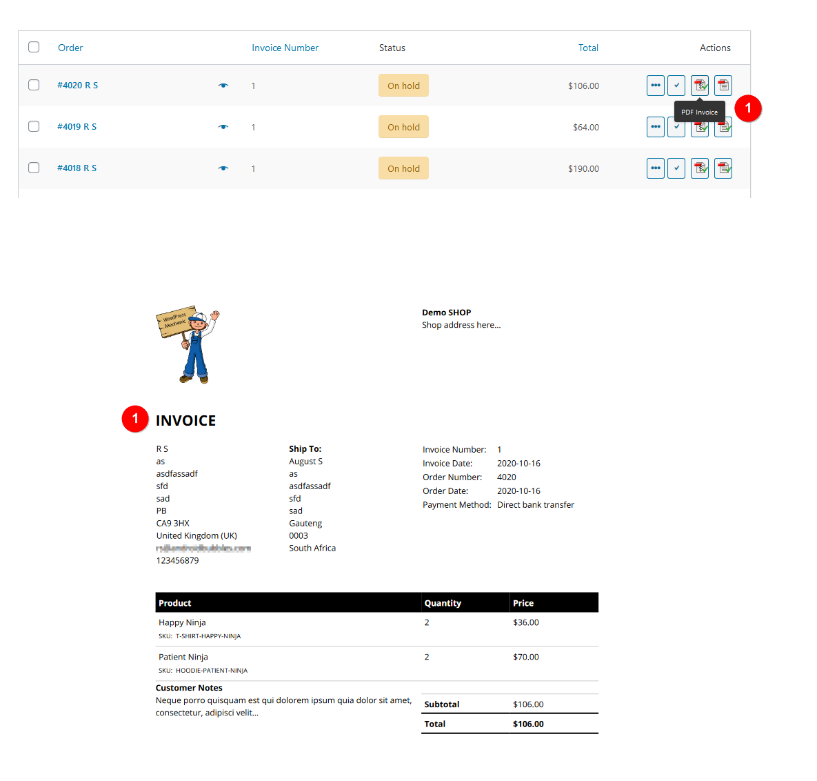 Settings page