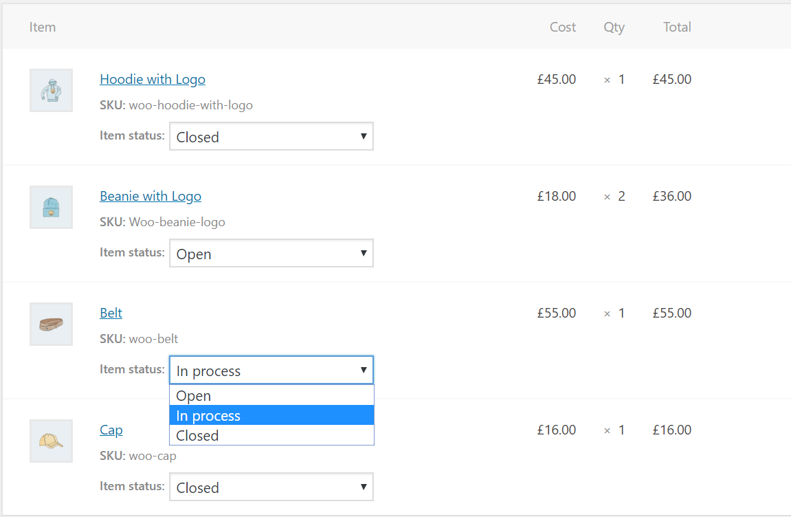 Admin can manage order status for each item from the backend.