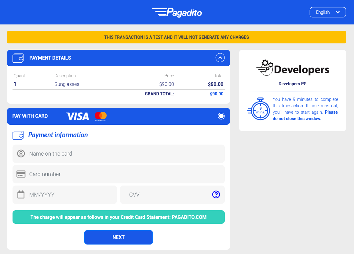 Form for payment with Bitcoin.