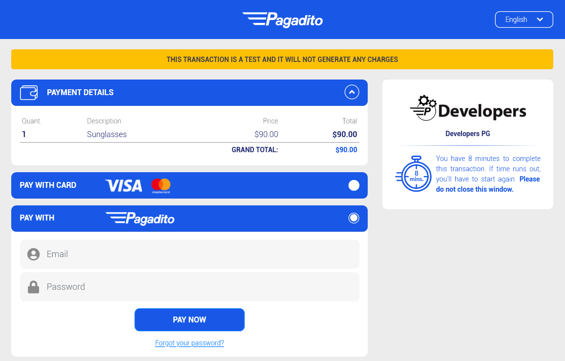 Payment information to apply from your wallet.