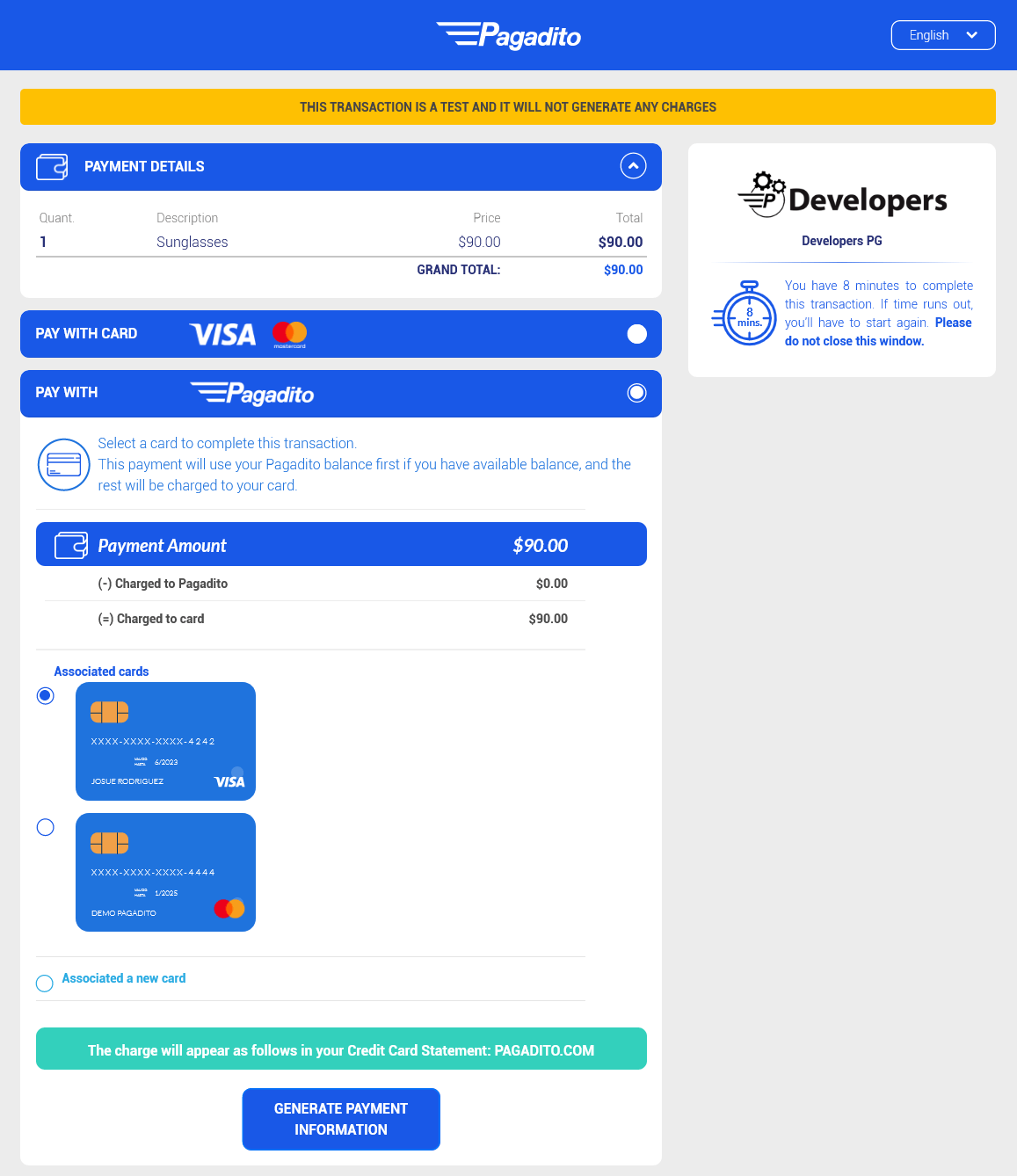 Successful payment confirmation screen.