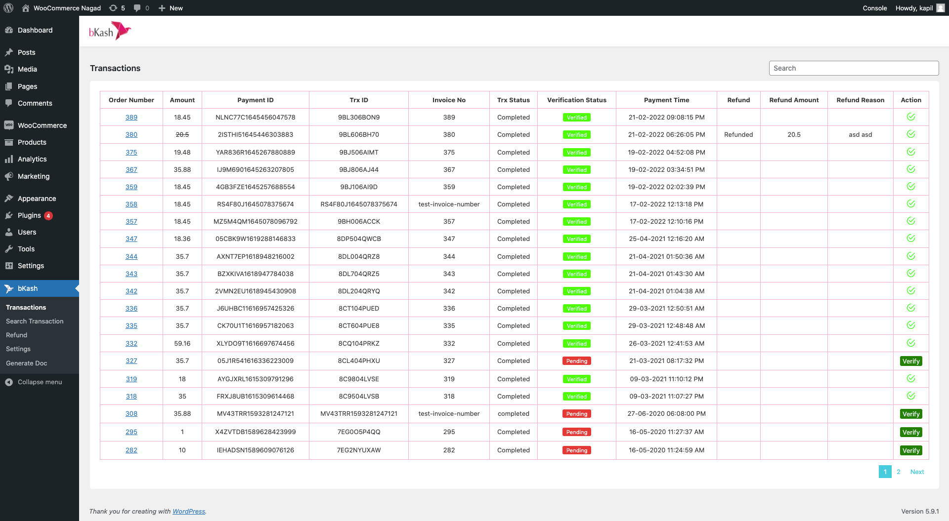 bkash Payment List