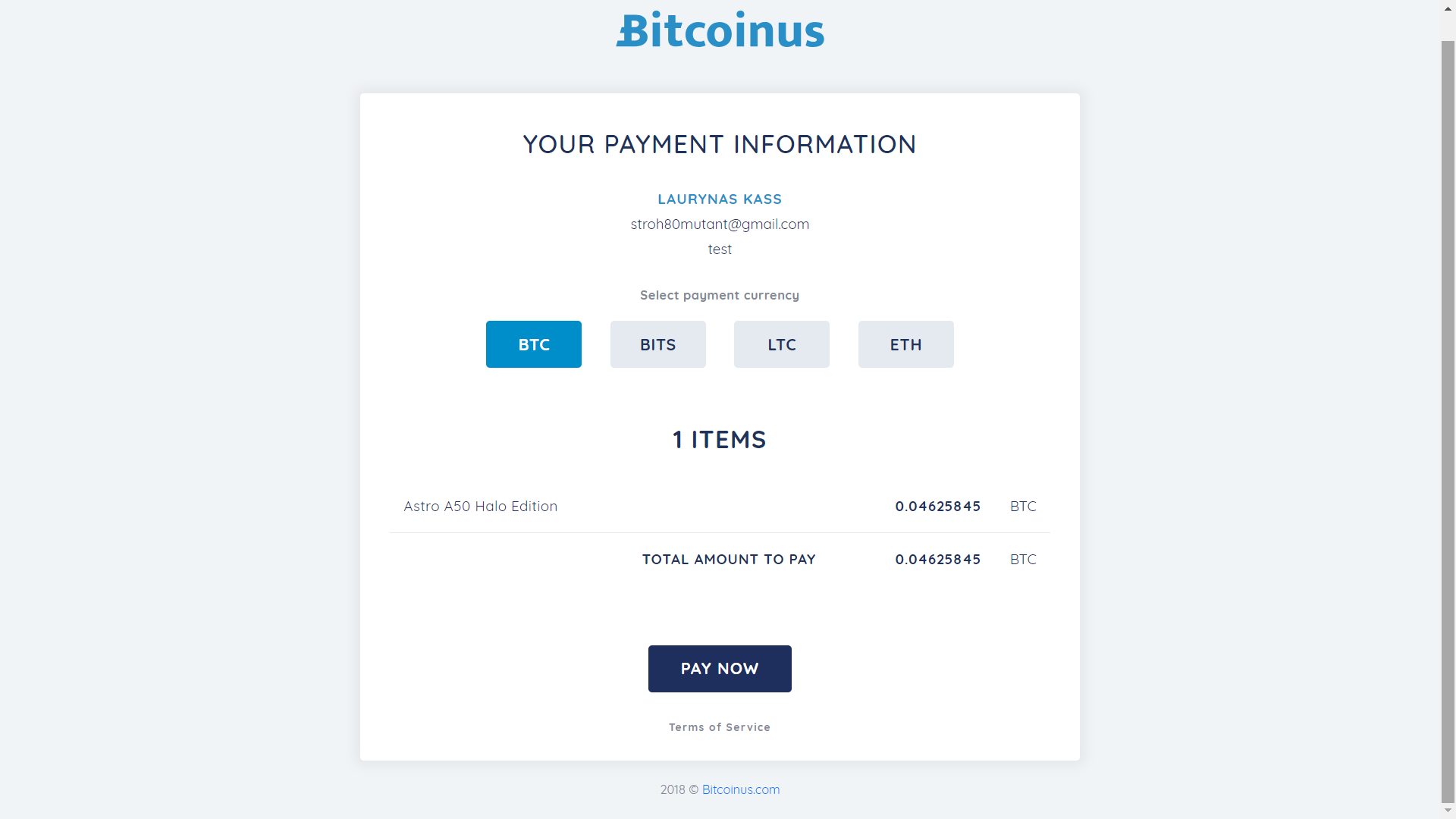 Bitcoinus checkout page 1.