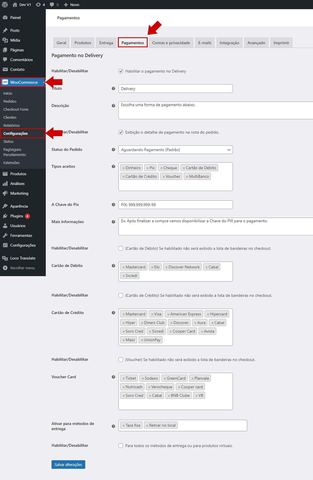 Painel de Controle no Woocommerce (Back-End).