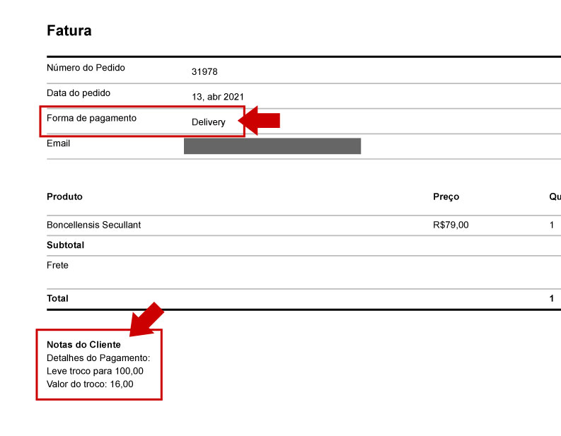 Ao escolher Delivery será liberado um "Select" com as formas de pagamentos configuradas (Front-End).