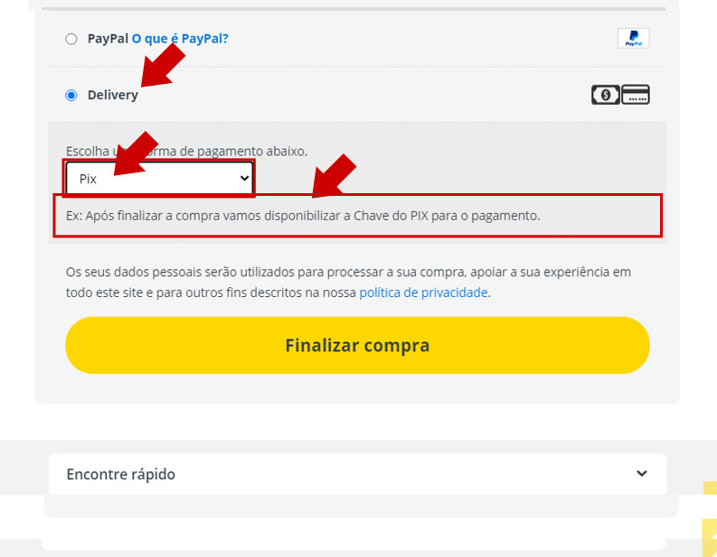 Opção em cartão de voucher (Front-End).