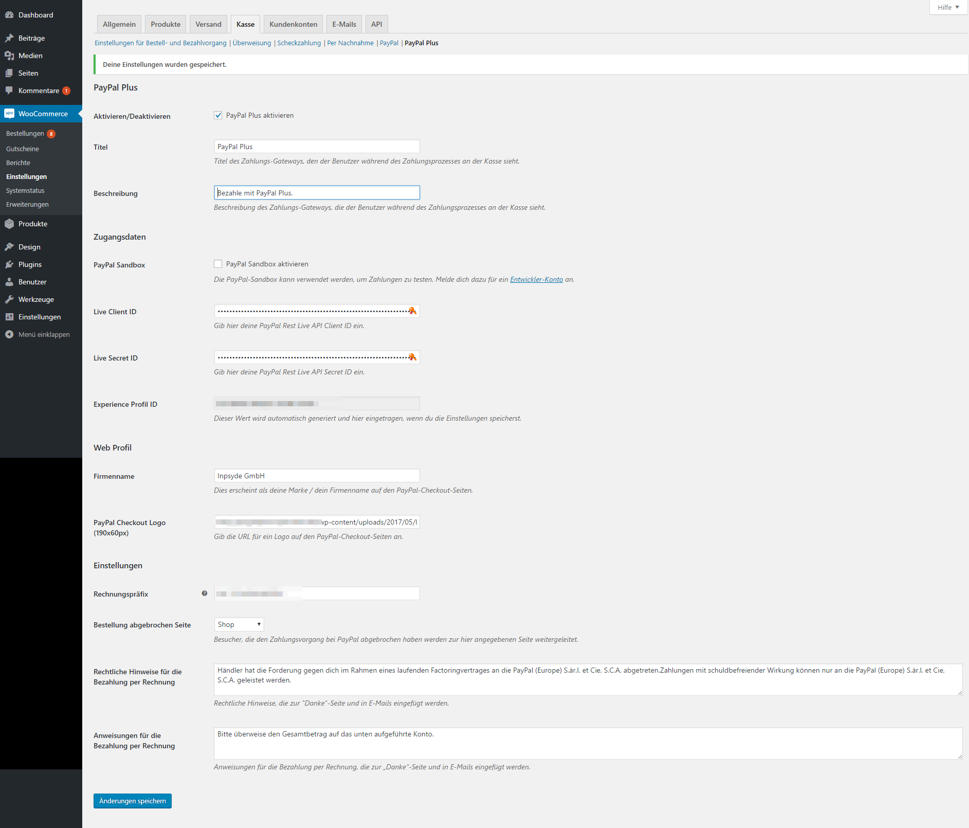 PayPal Plus for WooCommerce - plugin settings among WooCommerce => Settings => Checkout => PayPal Plus.