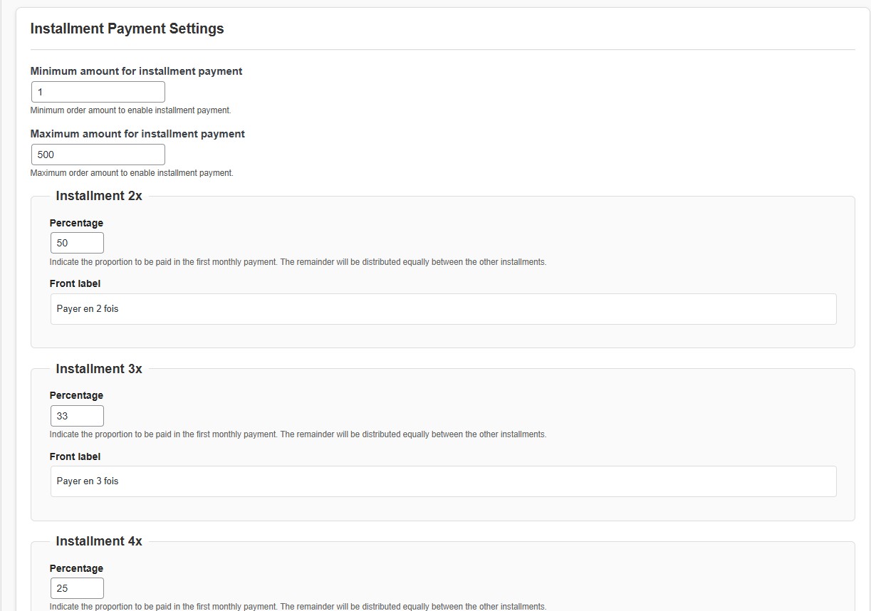 PayXpert Plugin Installment Settings