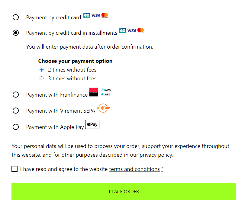 PayZen payment page.